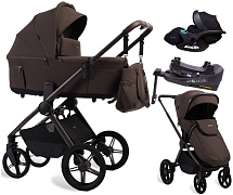 Детская коляска Peppy Soho 4 в 1 с автокреслом Verona Black и базой Brown (коричневый), рама серо-бежевый