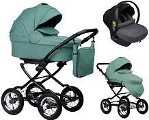 Детская коляска Indigo Barbara Eco Classic 3 в 1 с автокреслом Avionaut Cosmo Grey Be01 шалфей кожа