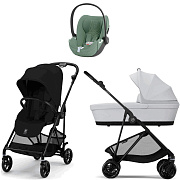 Коляска Cybex Melio Carbon Cloud T i-Size Leaf Green Plus 3 в 1 Magic Black с дождевиком/Fog Grey