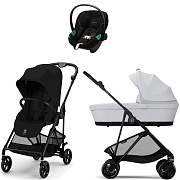Коляска Cybex Melio Carbon Aton S2 i-Size Moon Black 3 в 1 Magic Black с дождевиком/Fog Grey