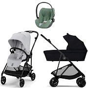 Коляска Cybex Melio Carbon Cloud T i-Size Leaf Green Plus 3 в 1 Fog Grey/Magic Black с дождевиками