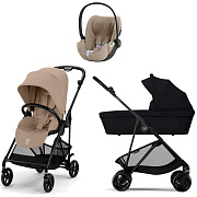 Коляска Cybex Melio Carbon Cloud T i-Size Cozy Beige Plus 3 в 1 Almond Beige/Magic Black с дождевиками