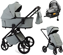Детская коляска Peppy Monaco Plus 4 в 1 с автокреслом Welldon Crown 2 Grey и базой Mint (мятный), рама черная