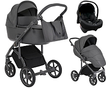 Детская коляска Roan Bass Next 3 в 1 с автокреслом Tutis Elo Lux EduSky Black RN223/1 Steel Grey/Grey/ руч.Серый