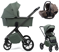 Детская коляска Peppy Monaco Plus 3 в 1 с автокреслом Verona Brown Oliva Green (зеленый), рама серая