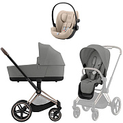 Коляска Cybex Priam IV Rosegold complete Cloud G3 Almond Beige 3 в 1 Mirage Grey