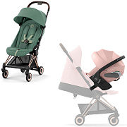 Коляска Cybex Coya Rosegold Frame Cloud T i-Size Peach Pink Plus Leaf Green с дождевиком и бампером
