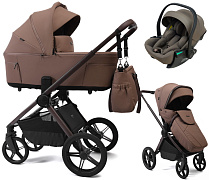 Детская коляска Peppy Soho 3 в 1 с автокреслом Jet Brown Cappuccino (капучино) рама шоколад