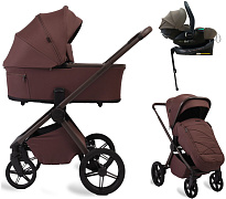 Детская коляска Peppy Monaco Plus 4 в 1 с автокреслом Jet Brown и базой Burgundy (винный), рама коричневая