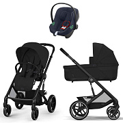 Коляска Cybex Balios S Lux BLK complete Aton B2 Bay Blue 3 в 1 Moon Black с дождевиками