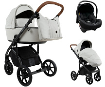 Детская коляска Roan Bass Next Кожа 2.0 3 в 1 с автокреслом Tutis Elo Lux EduSky Black BNL/70/2 Island Stone /Black/ руч.Коричневый