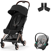 Коляска Cybex Coya Rosegold Frame Aton S2 i-Size Lava Grey Sepia Black с дождевиком и бампером