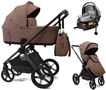 Детская коляска Peppy Soho 4 в 1 с автокреслом Welldon Crown 2 Grey и базой Cappuccino (капучино) рама шоколад