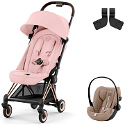 Коляска Cybex Coya Rosegold Frame Cloud G i-Size Almond Beige Plus Peach Pink с дождевиком и бампером