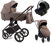 Детская коляска Peppy Monaco Thermo 3 в 1 с автокреслом Jet Black Mocca (кофе), рама серо-коричневая