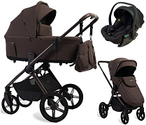 Детская коляска Peppy Soho 3 в 1 с автокреслом Jet Black Brown (коричневый), рама серо-бежевый