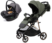 Прогулочная коляска Peppy Amici с автокреслом Jovikids Aria Green рама Gold