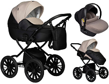 Детская коляска Indigo Mio Eco Plus 14 3 в 1 с автокреслом Avionaut Cosmo Beige 04 черная кожа+св.бежевая кожа