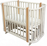 Детская кроватка Кедр Белоснежка (маятник поперечный,колесо) кашемир/бук