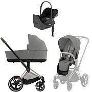 Коляска Cybex Priam IV Rosegold complete Cloud T Sepia Black Plus Base T 3 в 1 Mirage Grey
