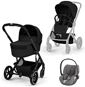 Коляска Cybex Balios S Lux Fold Cot BLK Cloud T Mirage Grey Plus 3 в 1 Moon Black с дождевиками