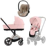 Коляска 3 в 1 Cybex Priam IV Rosegold complete и автокресло Cloud T i-Size Cozy Beige Plus Peach Pink