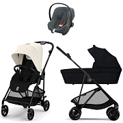 Коляска Cybex Melio Carbon Aton B2 i-Size Steel Grey 3 в 1 Canvas White/Magic Black с дождевиками
