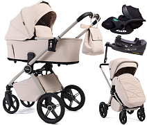 Детская коляска Peppy Monaco Plus 4 в 1 с автокреслом Verona Black и базой Cream (кремовый), рама бежевая
