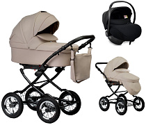 Детская коляска Indigo Barbara Eco Classic 3 в 1 с автокреслом Avionaut Cosmo Be02 св.бежевая кожа