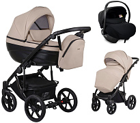 Детская коляска Bexa Ideal Eco 3 в 1 с автокреслом Avionaut Cosmo IE02 черный+св.бежевая кожа