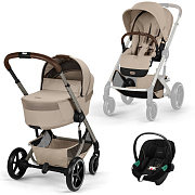 Коляска Cybex Balios S Lux Fold Cot TPE Aton S2 Moon Black 3 в 1 Almond Beige с дождевиками