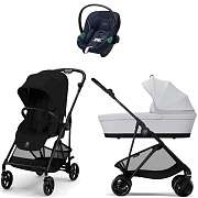 Коляска Cybex Melio Carbon Aton S2 i-Size Ocean Blue 3 в 1 Magic Black с дождевиком/Fog Grey