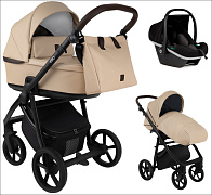 Детская коляска Roan Esso 2025 Кожа 3 в 1 с автокреслом Tutis Elo Black ESSK/212/1 Caramel/Black/руч.Тем.коричневый