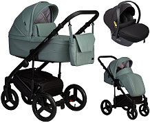 Детская коляска Indigo Lamar 3 в 1 с автокреслом Avionaut Cosmo Black La05 шалфей кожа