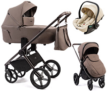 Детская коляска Peppy Monaco Thermo 3 в 1 с автокреслом Jet Beige Mocca (кофе), рама серо-коричневая