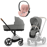 Коляска 3 в 1 Cybex Priam IV Chrome Brown complete и автокресло Cloud T i-Size Peach Pink Plus Mirage Grey