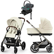 Коляска Cybex Balios S Lux TPE complete Aton B2 Steel Grey Base One 4 в 1 Seashell Beige с дождевиками