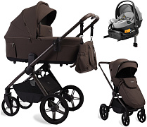 Детская коляска Peppy Soho 4 в 1 с автокреслом Welldon Crown 2 Grey и базой Brown (коричневый), рама серо-бежевый