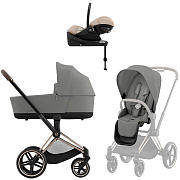 Коляска Cybex Priam IV Rosegold complete Cloud G3 Almond Beige Base G3 4 в 1 Mirage Grey