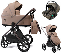 Детская коляска Peppy Soho 3 в 1 с автокреслом Jet Brown Sand (песочный) рама шоколад