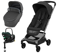 Детская коляска Maxi-Cosi Fame Cabin 4 в 1 с автокреслом Pebble 360 Pro Twillic Green и базой Onyx Black/черный