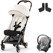 Коляска Cybex Coya Rosegold Frame Aton S2 i-Size Lava Grey Off White с дождевиком и бампером