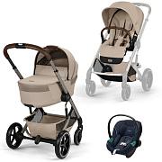 Коляска Cybex Balios S Lux Fold Cot TPE Aton S2 Ocean Blue 3 в 1 Almond Beige с дождевиками