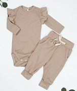 Боди AmaroBaby Fashion с длинным рукавом и ползунки бежевый 68