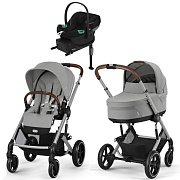 Коляска Cybex Balios S Lux SLV complete Aton S2 Moon Black Base One 4 в 1 Stone Grey с дождевиками
