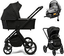 Детская коляска Peppy Monaco Plus 4 в 1 с автокреслом Welldon Crown 2 Grey и базой Black (черный), рама черная