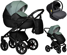 Детская коляска Indigo Mio Eco 3 в 1 с автокреслом Avionaut Cosmo Grey 05 черная кожа+шалфей кожа