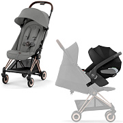 Коляска Cybex Coya Rosegold Frame Cloud T i-Size Sepia Black Mirage Grey с дождевиком и бампером