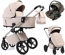 Детская коляска Peppy Monaco Plus 3 в 1 с автокреслом Jet Brown Cream (кремовый), рама бежевая