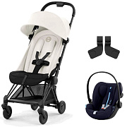Коляска Cybex Coya Matt Black Frame Cloud G i-Size Ocean Blue Plus 2 в 1 Off White с дождевиком и бампером